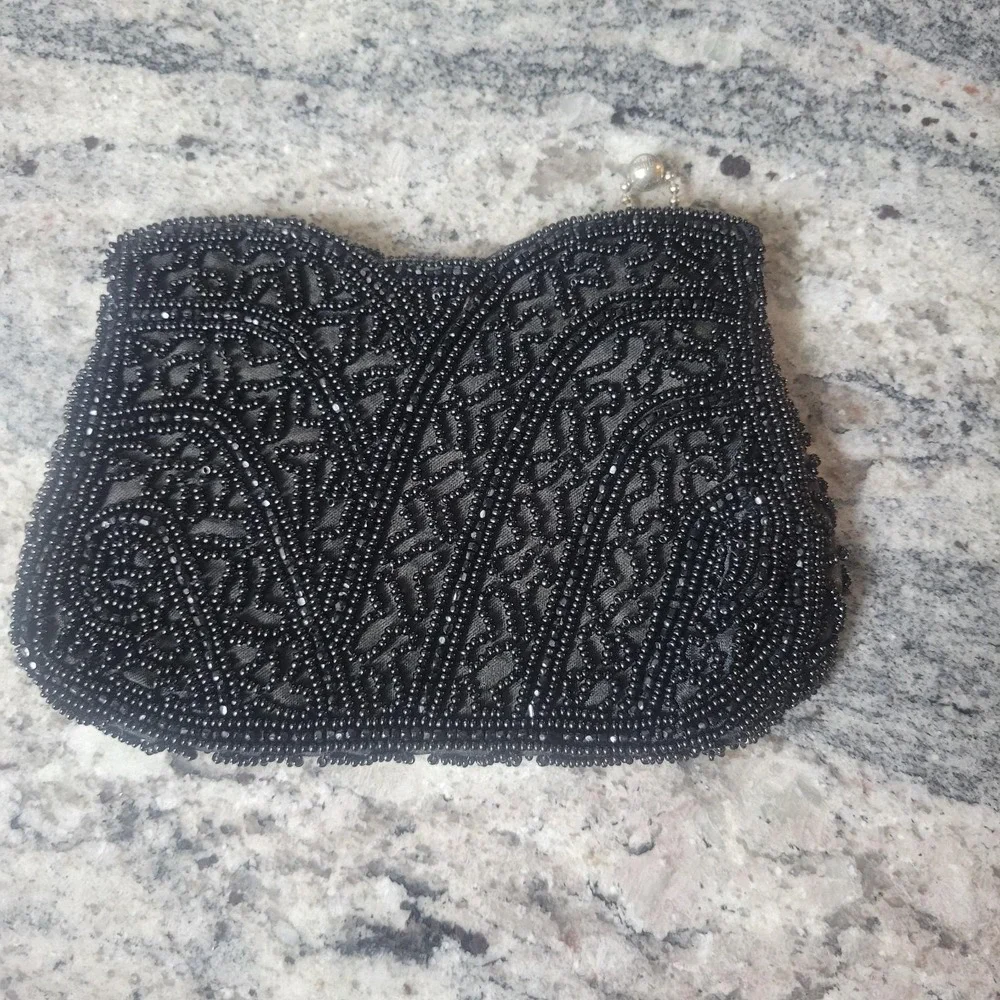 Vintage 40's 50's Beaded Black coin purse  Ladies Handbag Code Authority